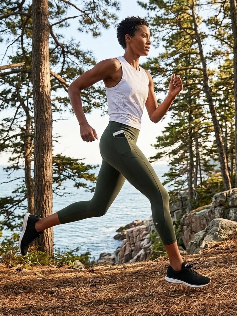 Lululemon Final Lap Crop 23" Dark Olive Mesh Running Leggings Size 10
